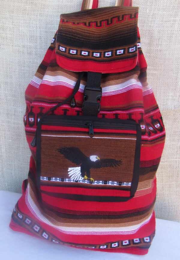 Red Backpack Woven Textiles Travelers Daypack Carry on Bag for Students