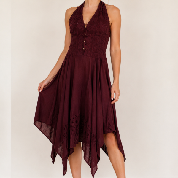 Organic Cotton Denim Dress: Embroidered Flowers, One Size