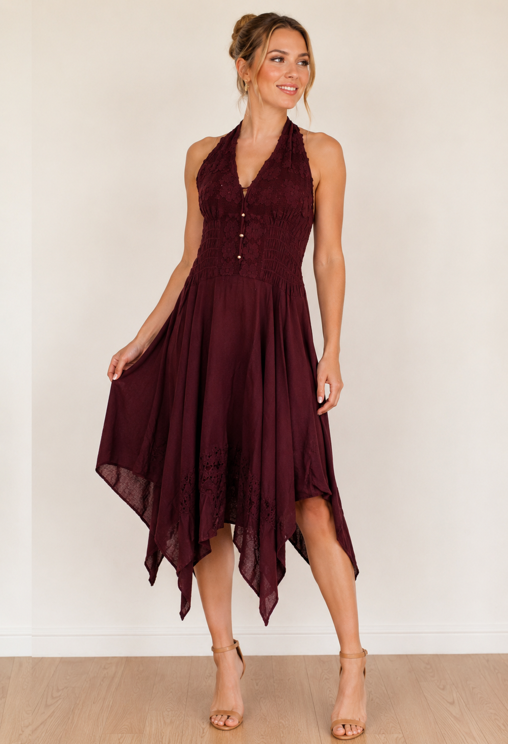 Organic Cotton Denim Dress: Embroidered Flowers, One Size