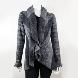 Hand Knit Alpaca Wool Cardigan: Gray Tones, Open Sweater, Wooden Brooch